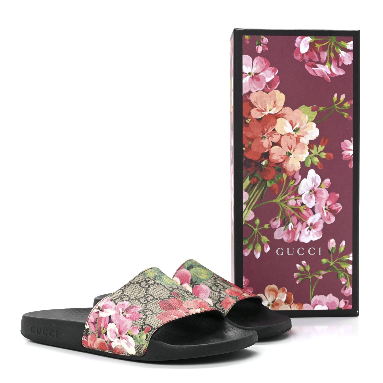 Gucci GG Supreme Monogram Blooms Slide Sandals 37 Beige Multicolor 9 of 9