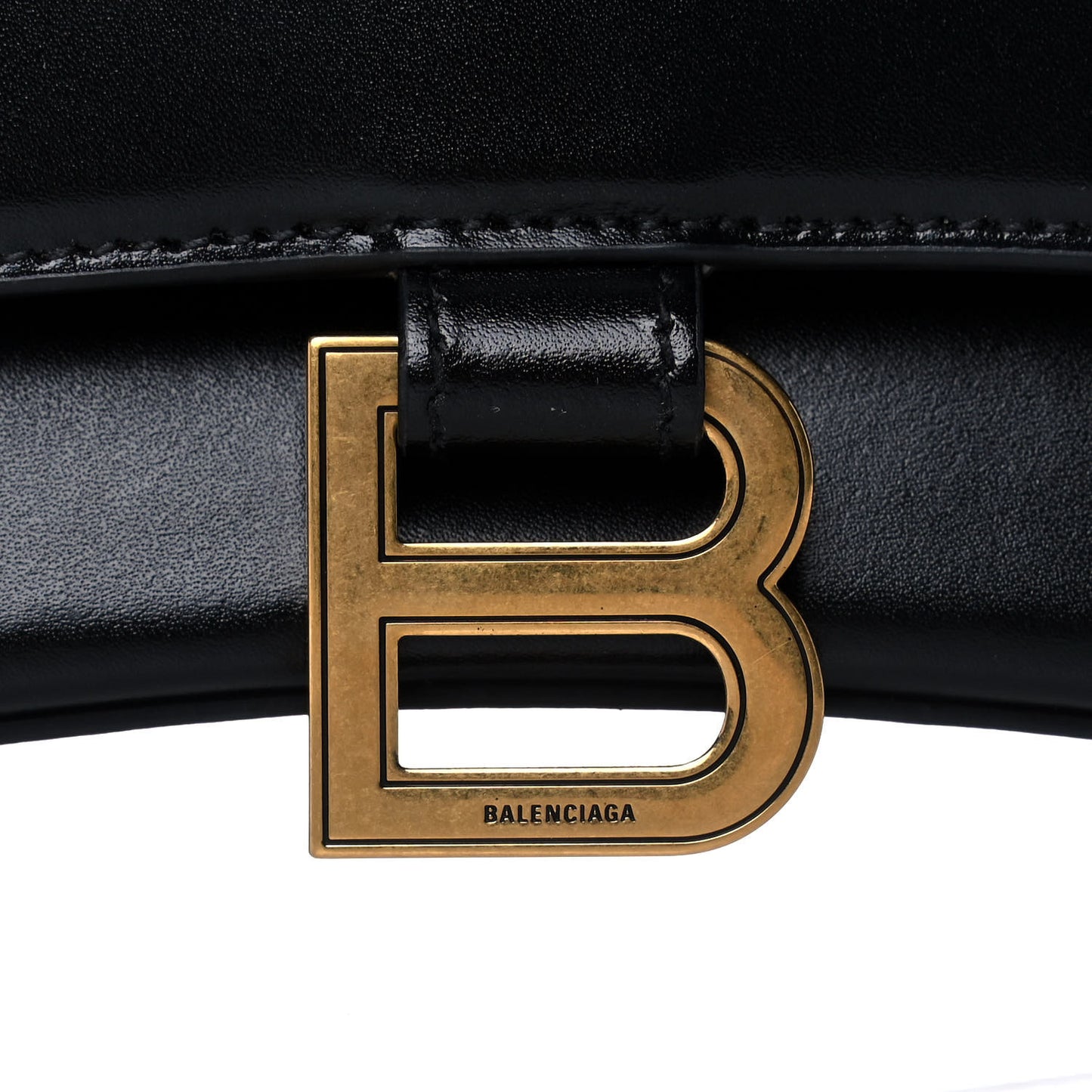 Shiny Box Calfskin Medium Hourglass Top Handle Bag Black