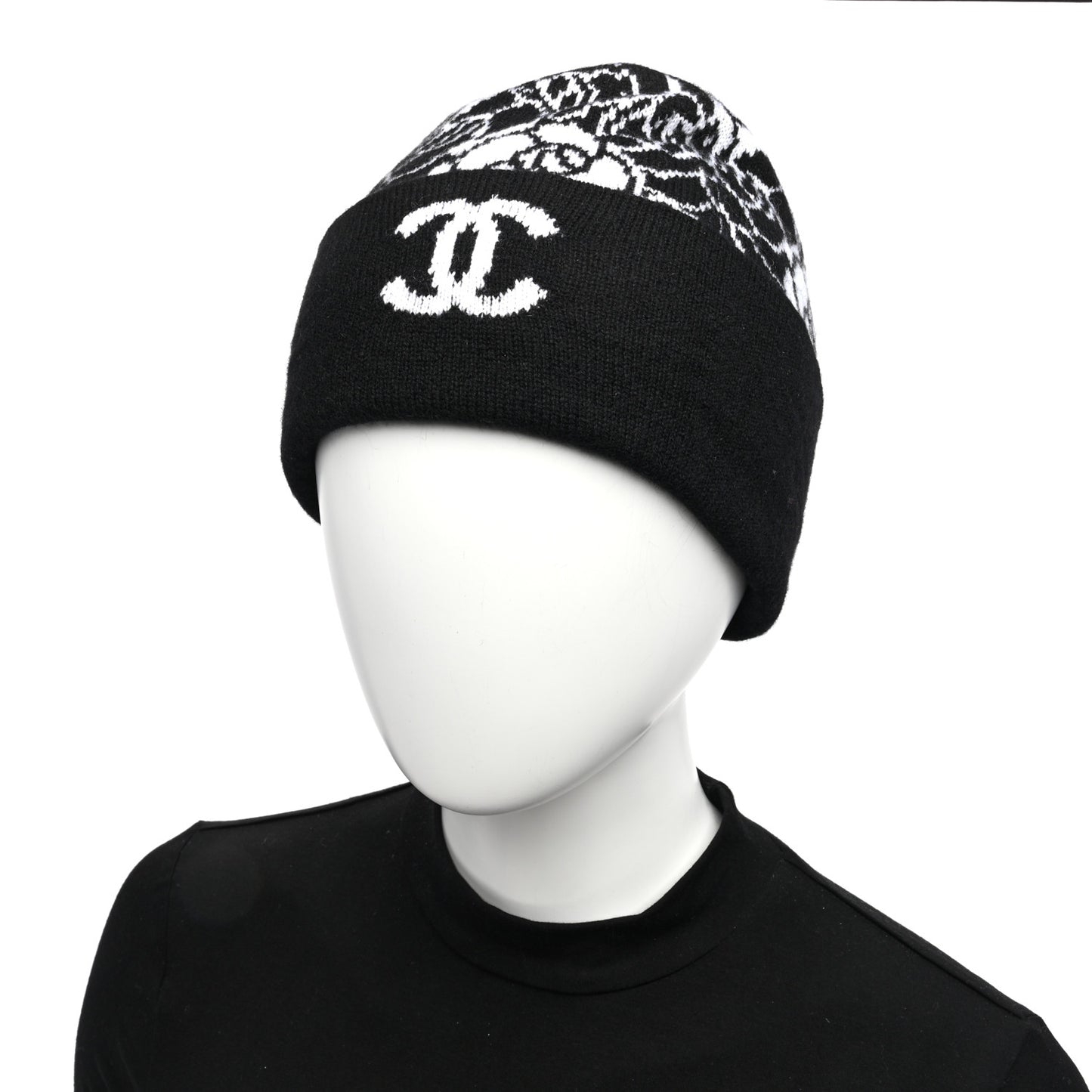 Cashmere CC Camellia Beanie Hat Black White