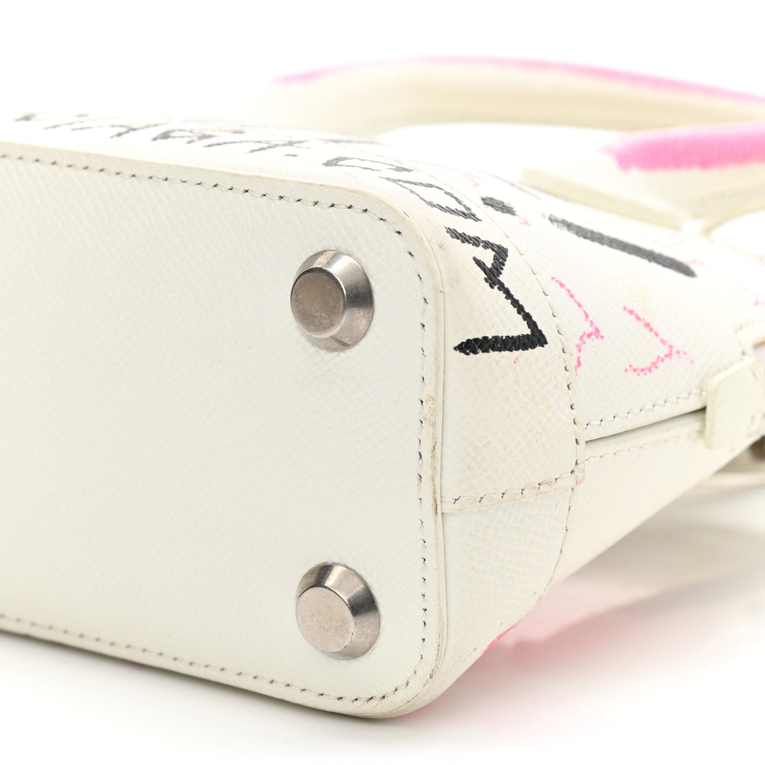 Balenciaga Grained Calfskin Graffiti Print XXS Ville Top Handle Bag White 10 of 12