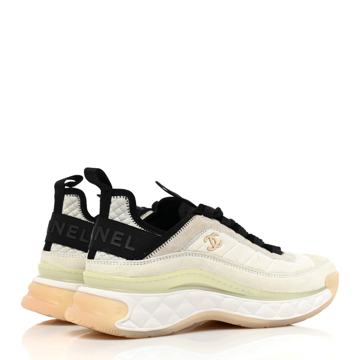 Chanel Velvet Calfskin Mixed Fibers CC Sneakers 38 Ivory Black 4 of 11