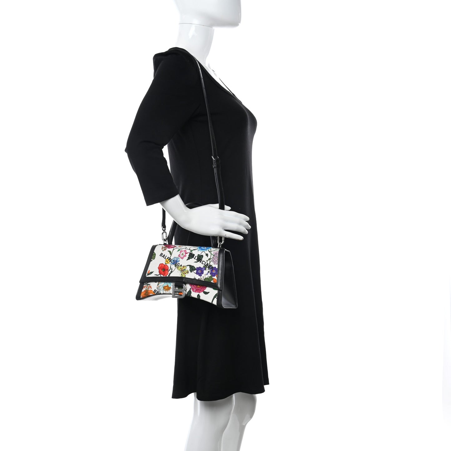 X GUCCI Canvas Boarded Plutone Calfskin Flora Logo Print Small Hourglass Top Handle Bag White Multicolor Black