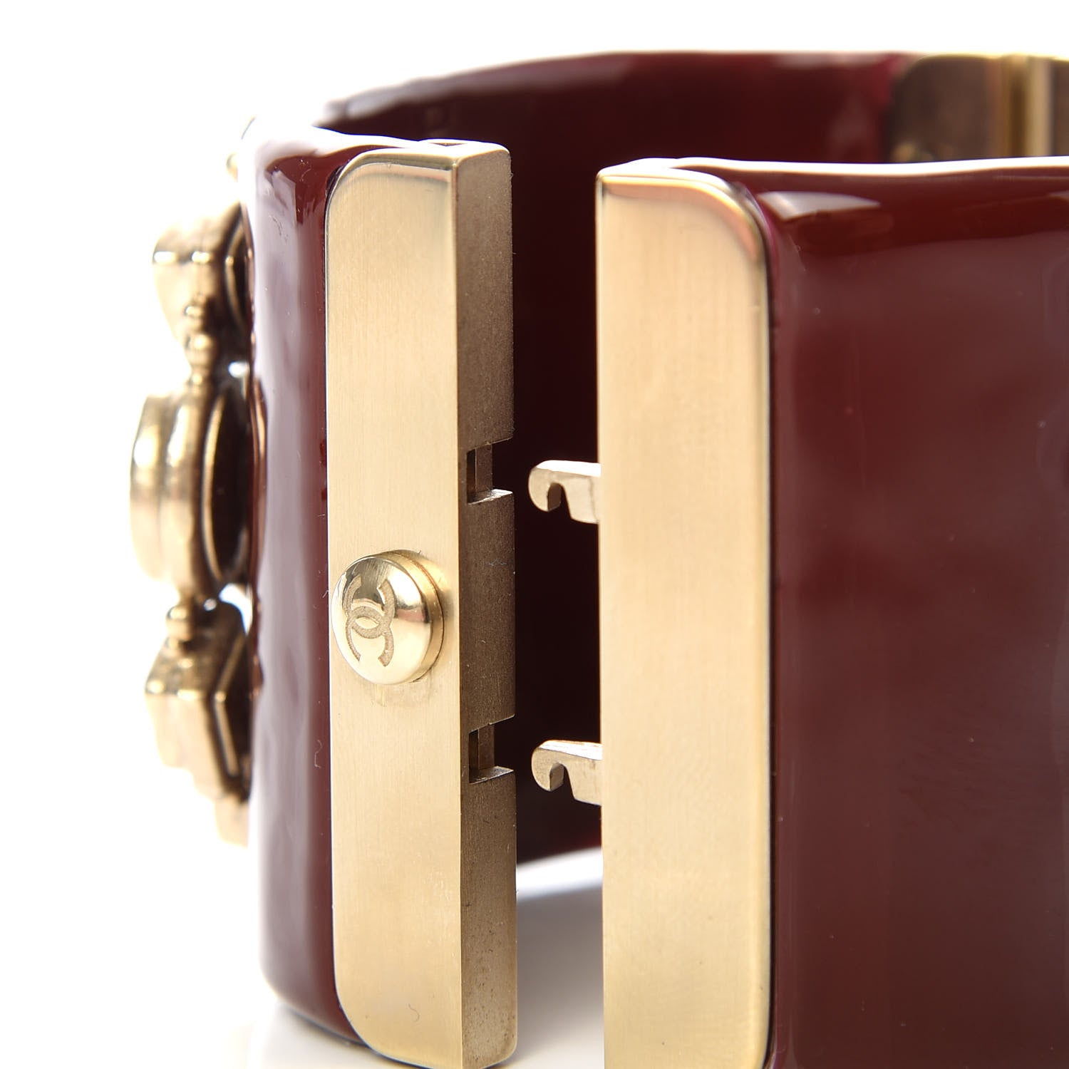 Chanel Resin Enamel Crystal CC Cabochon Cuff Burgundy 5 of 6
