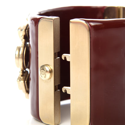 Chanel Resin Enamel Crystal CC Cabochon Cuff Burgundy 5 of 6
