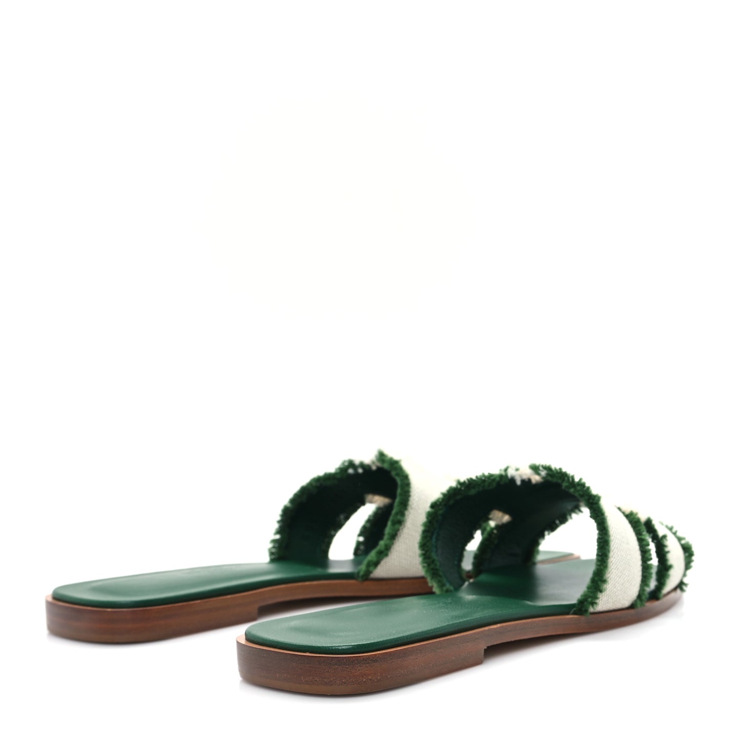 Calfskin Canvas Oran Fringe Sandals 37.5 Vert