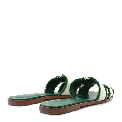 Hermes Calfskin Canvas Oran Fringe Sandals 37.5 Vert 5 of 10