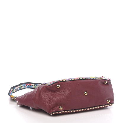 Valentino Garavani Grained Calfskin Embroidered Medium Rockstud Rolling Tote Red 5 of 10