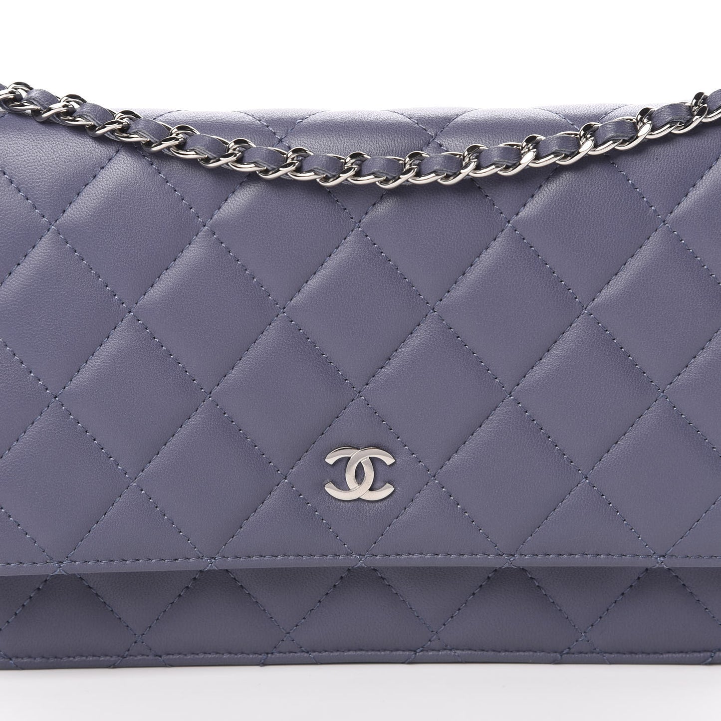 Lambskin Quilted Wallet On Chain WOC Purple