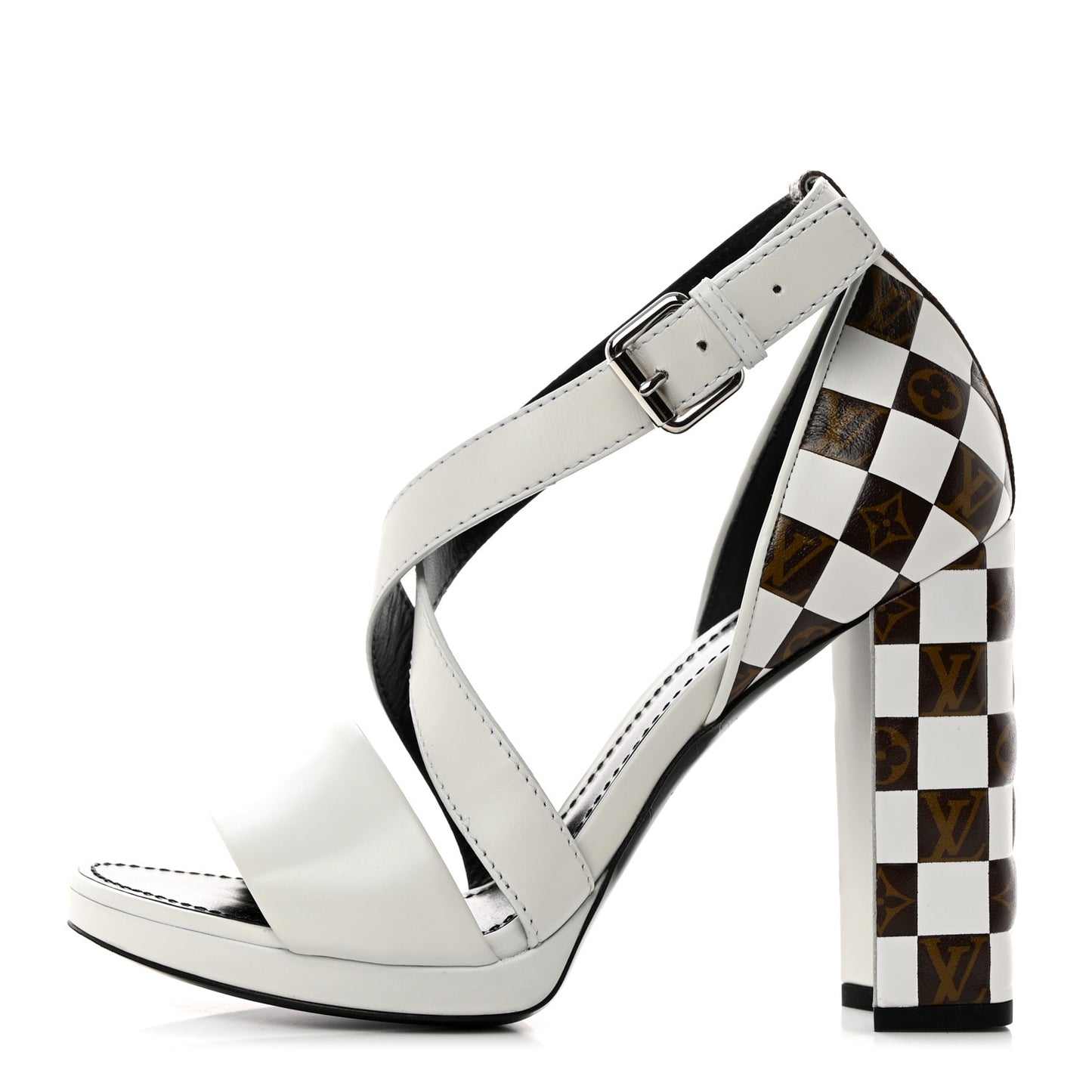 Calfskin Monogram Damier Tressage Matchmake Cross Sandals 38 White