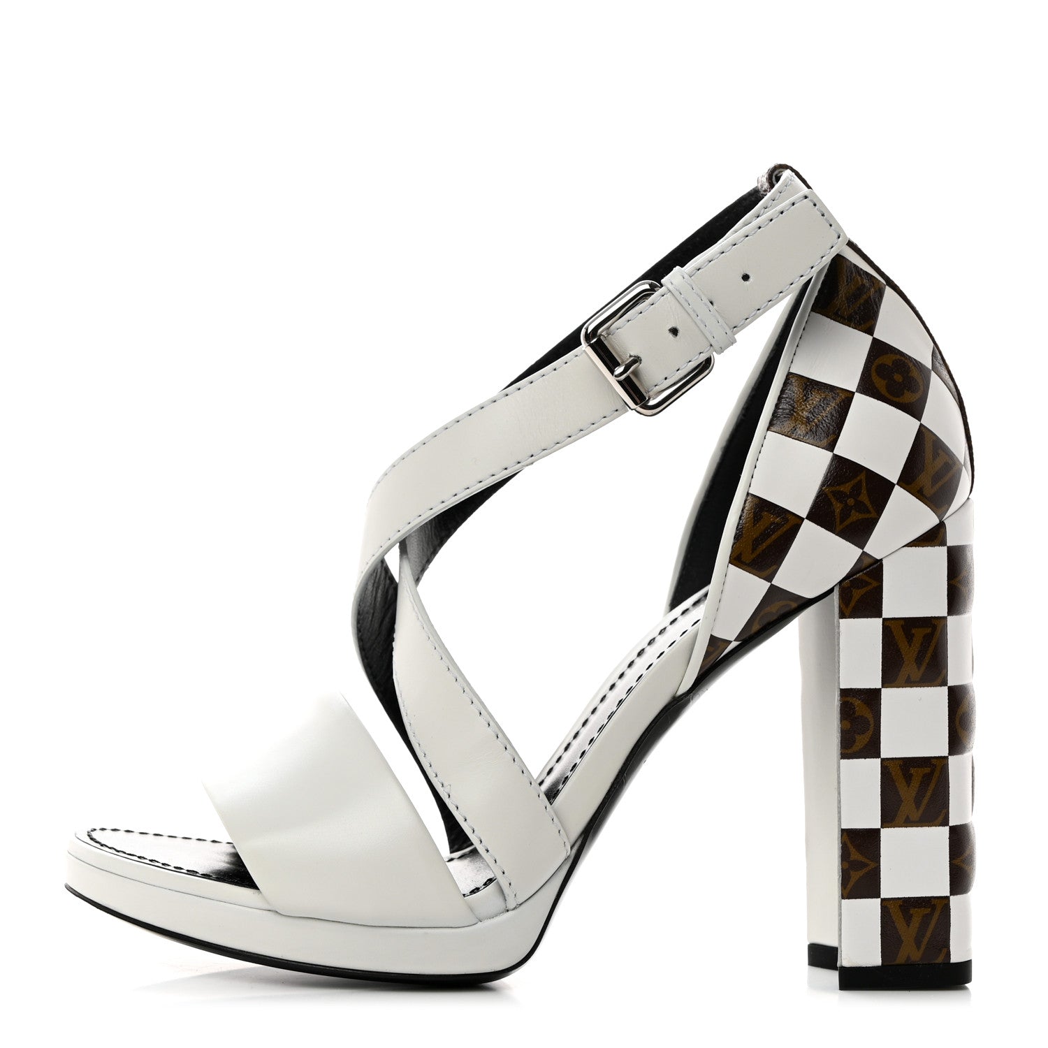 Louis Vuitton Calfskin Monogram Damier Tressage Matchmake Cross Sandals 38 White 1 of 12