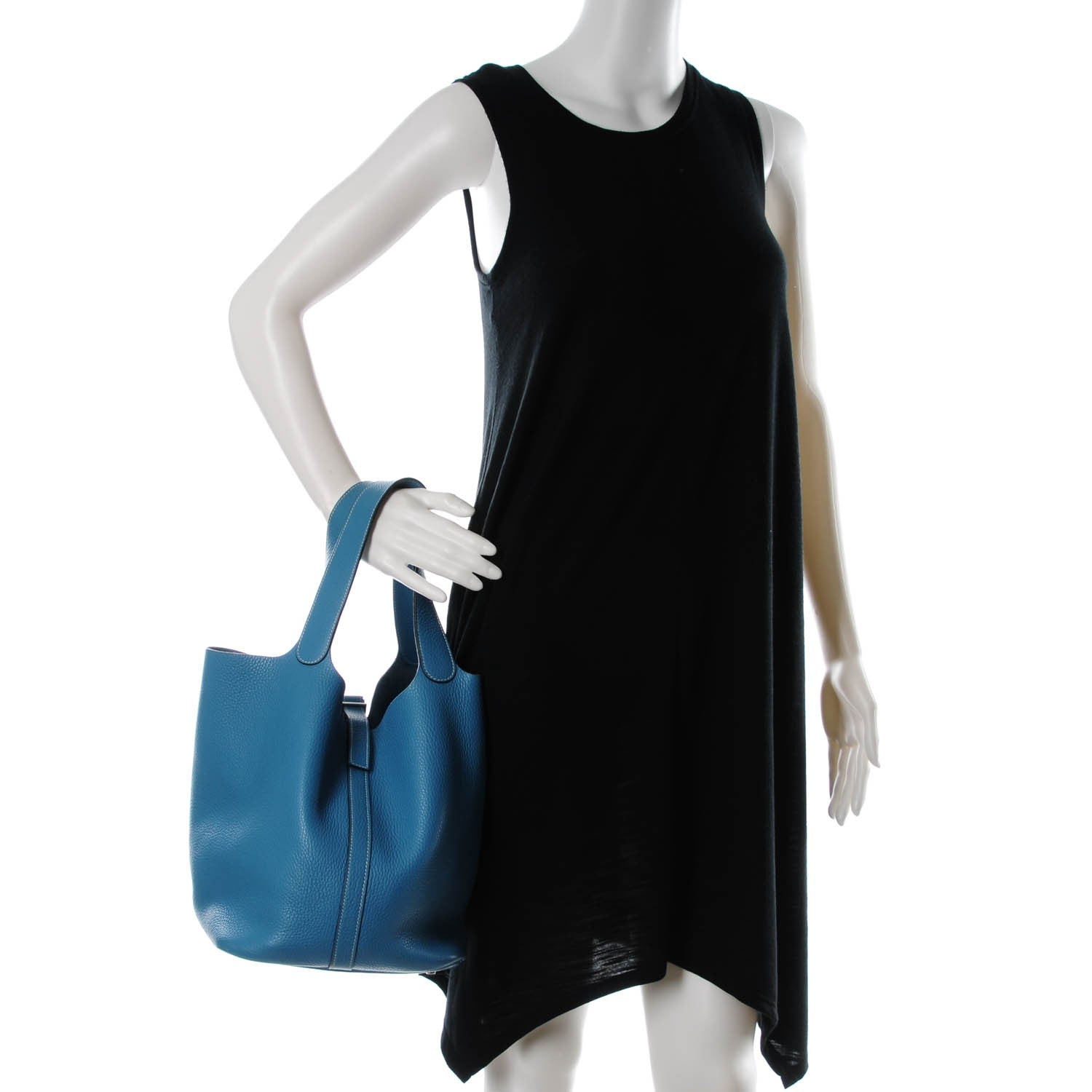 Hermes Taurillon Clemence Picotin GM Blue Jean 2 of 5