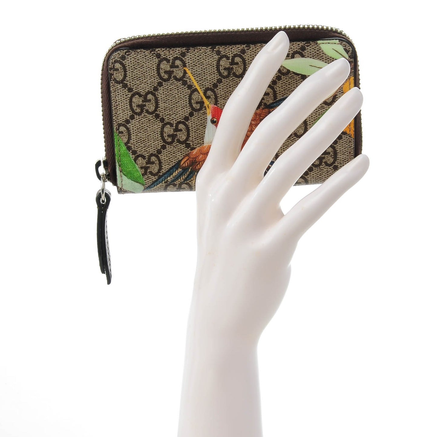 GG Supreme Monogram Tian Zip Around Card Case Wallet Beige Multicolor New Acero