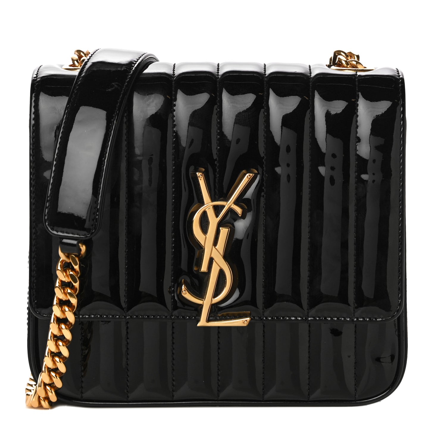 Patent Matelasse Monogram Large Vicky Chain Bag Black