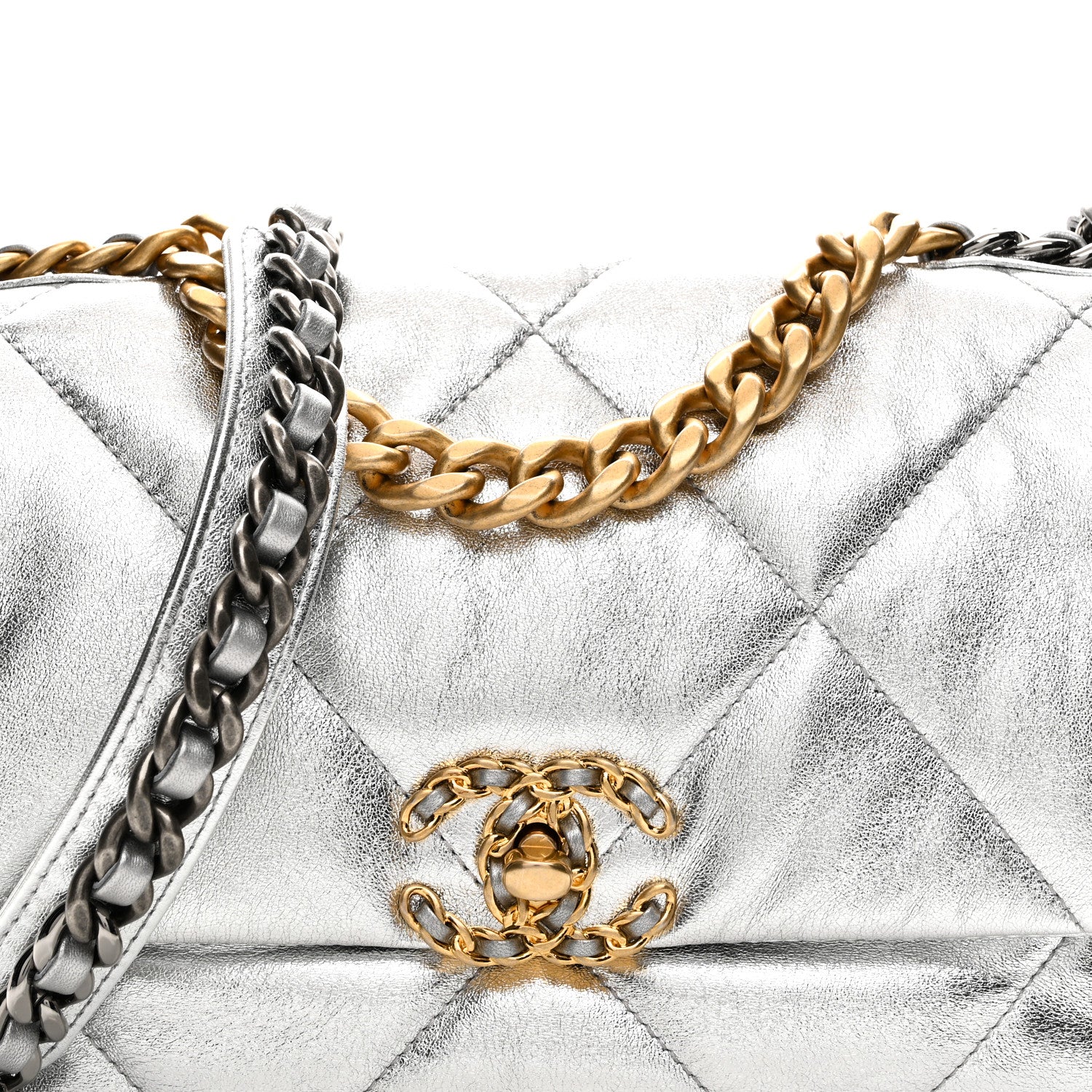 Chanel Metallic Lambskin Quilted Medium Chanel 19 Flap Silver 8 of 10