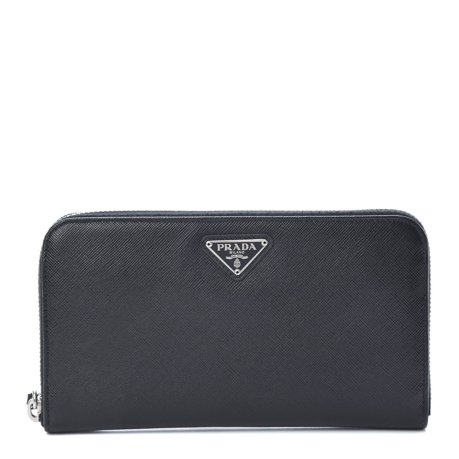 Prada Saffiano Oro Zip Around Wallet Black 1 of 9