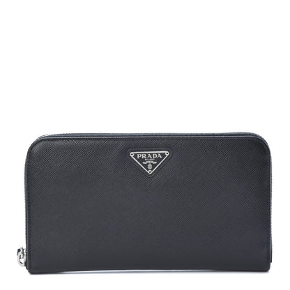 Prada Saffiano Oro Zip Around Wallet Black 1 of 9