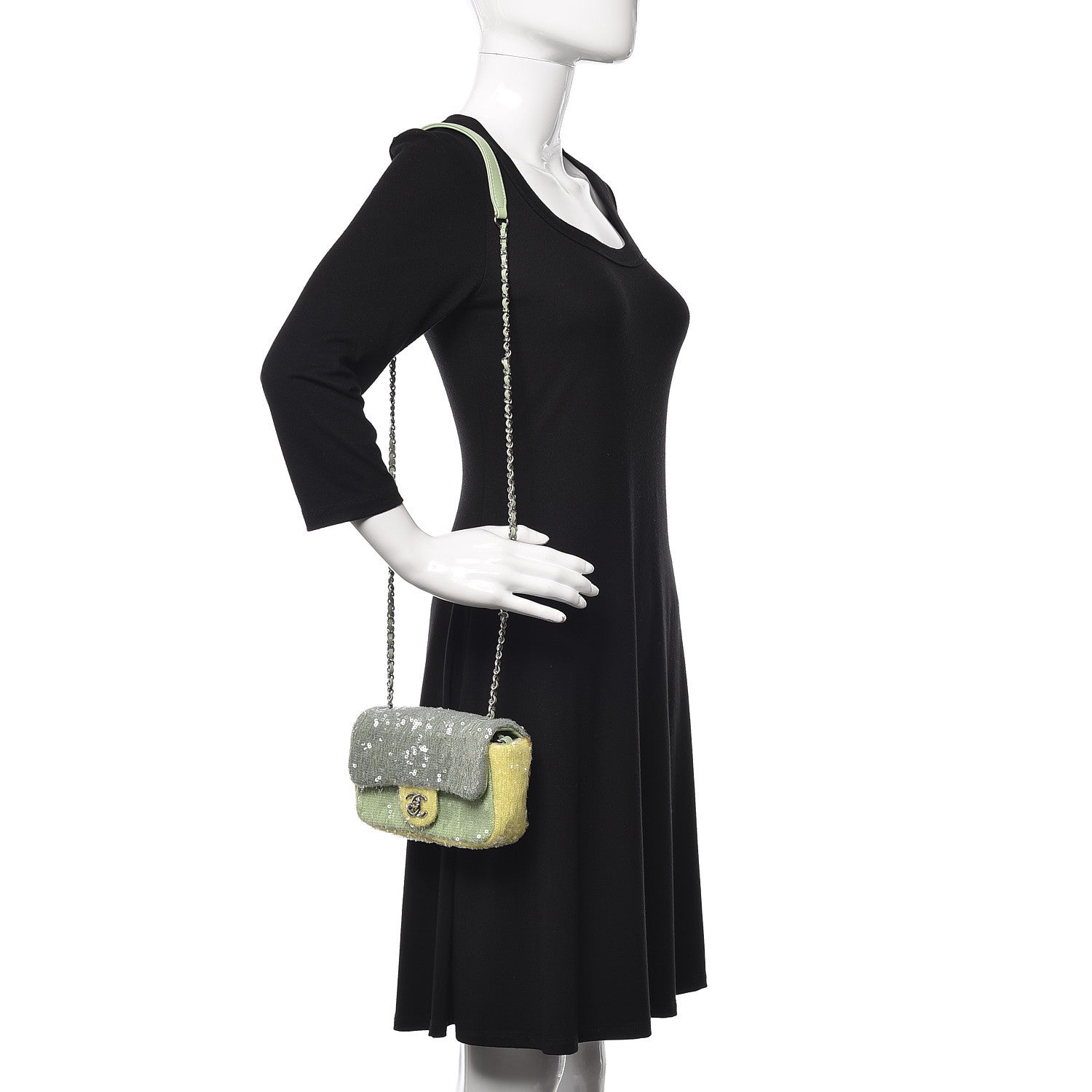 Chanel Sequin Mini Waterfall Flap Green Light Green Yellow 2 of 13