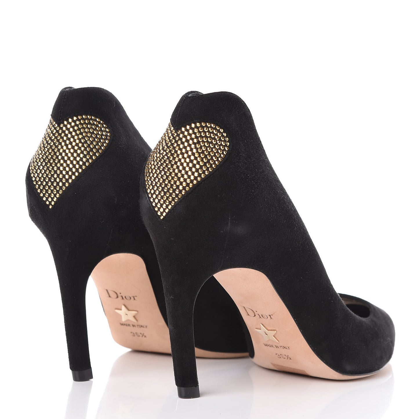 Suede Studded Dioramour Pumps 36.5 Black Gold