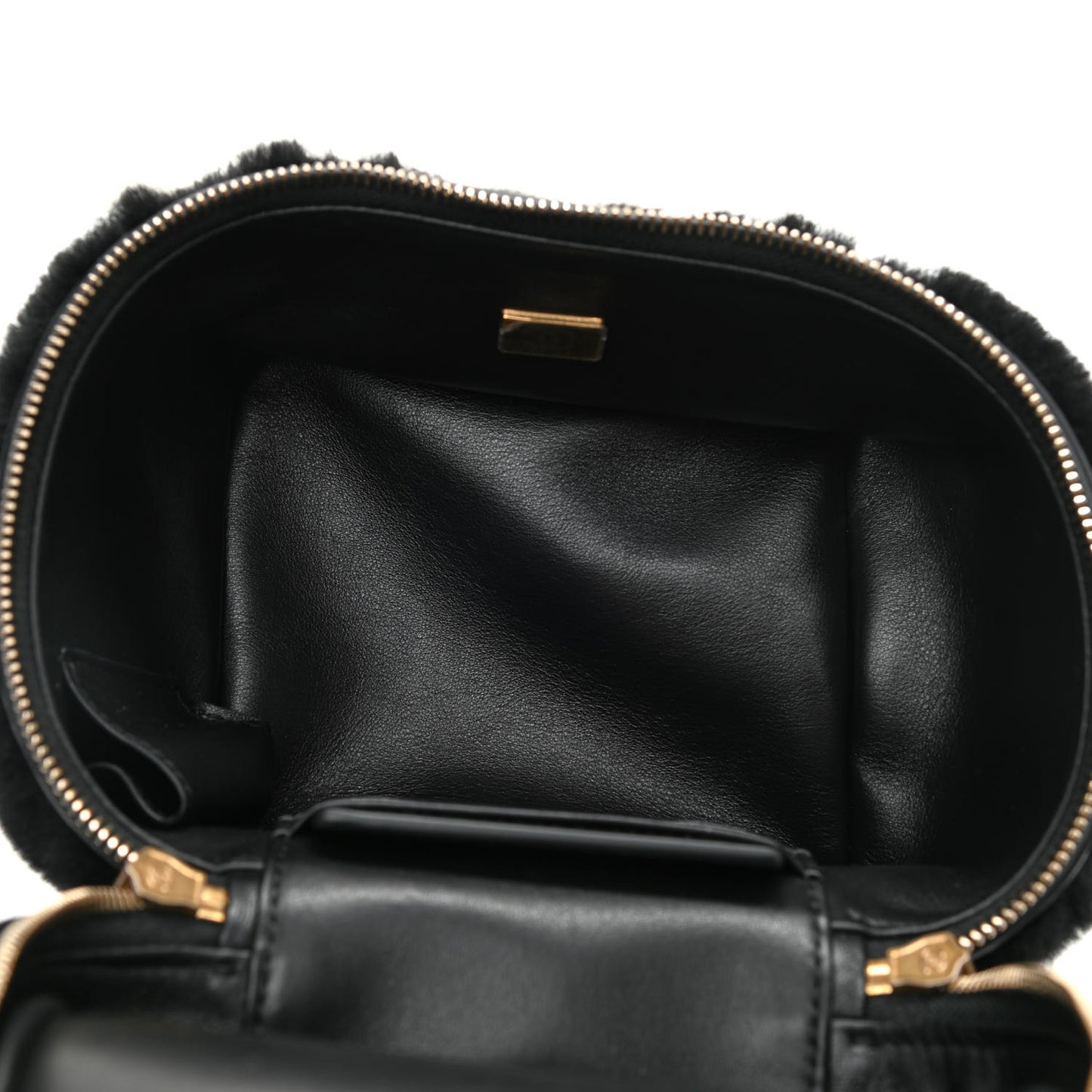 Shearling Lambskin Quilted Small Vanity Case Black