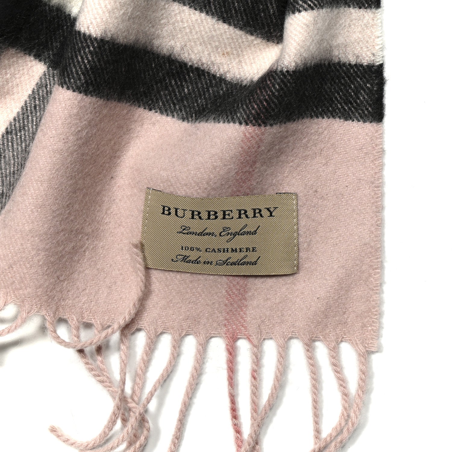 Burberry Cashmere Giant Heritage Check Fringe Scarf Ash Rose 3 of 3
