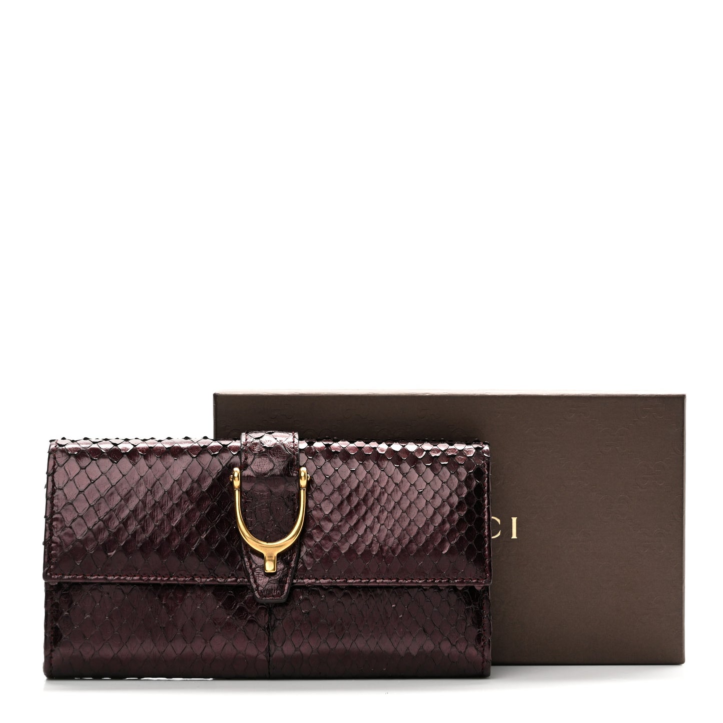 Metallic Snakeskin Soft Stirrup Wallet Brown