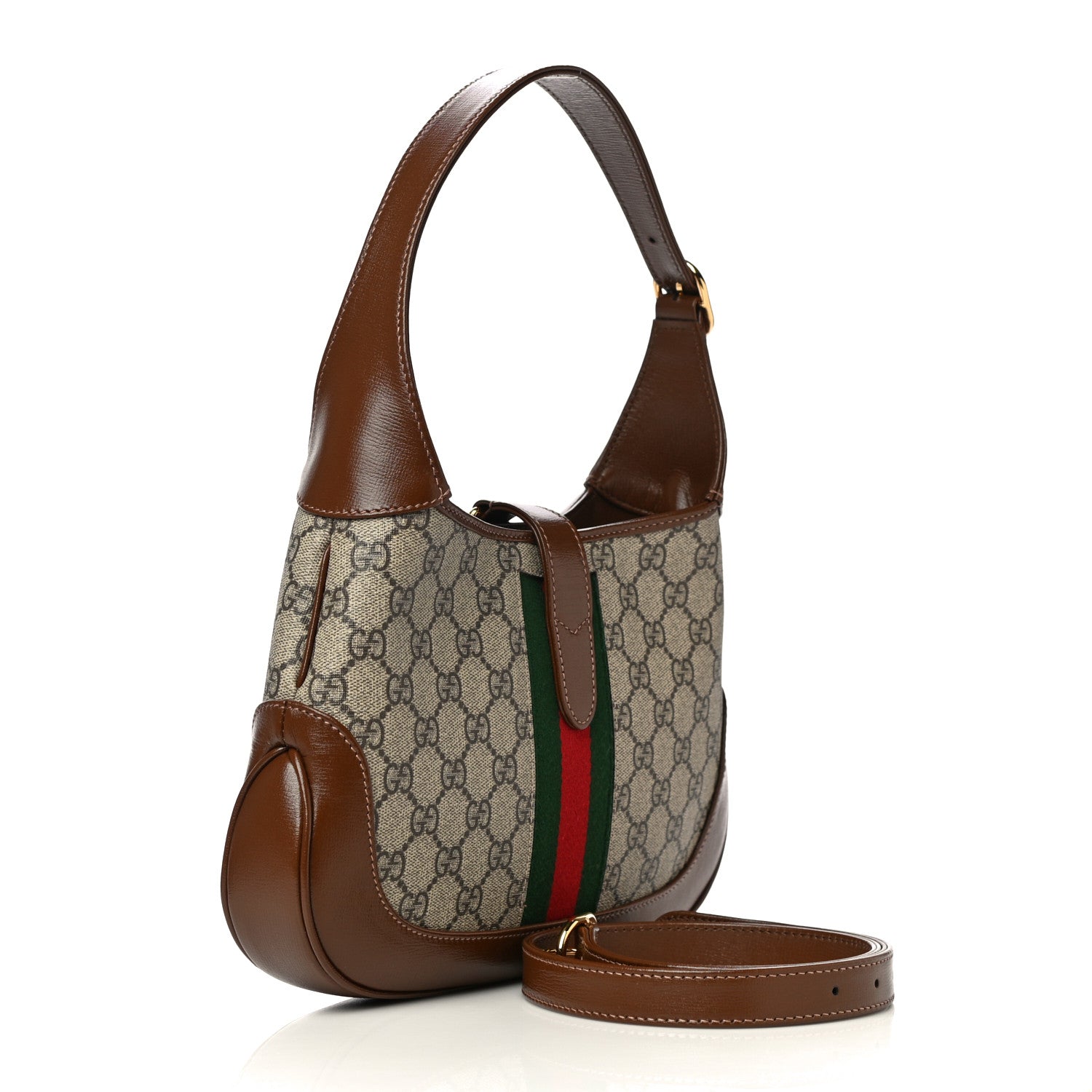 Gucci GG Supreme Monogram Azalea Calfskin Web Small Jackie 1961 Hobo Beige Ebony Brown Sugar 3 of 18