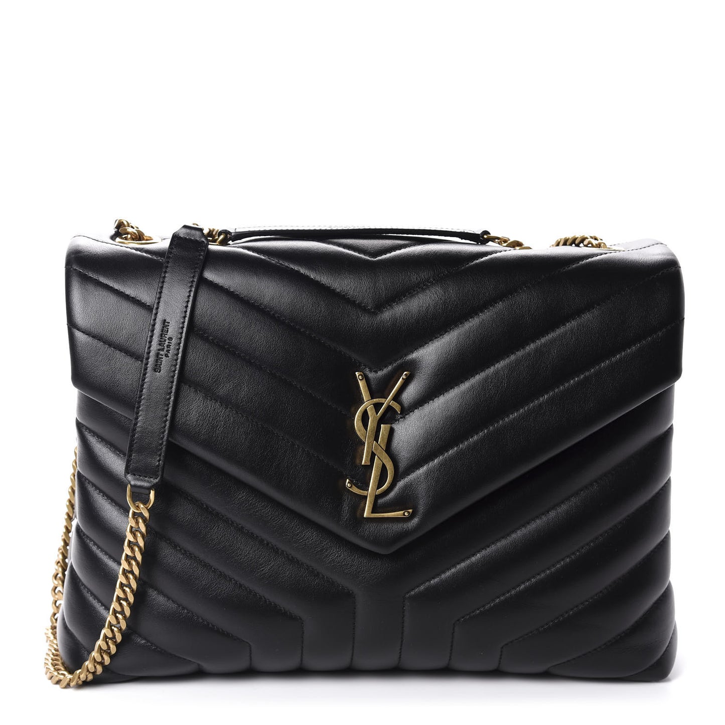 Calfskin Y Quilted Monogram Medium Loulou Chain Satchel Black