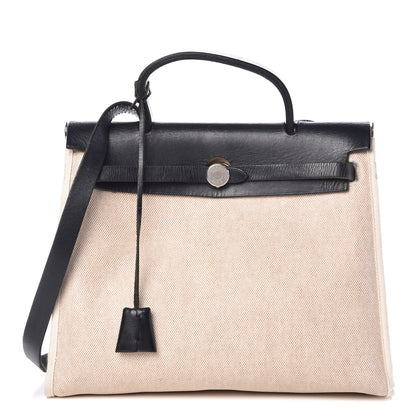 Hermes Toile Vache Calfskin Herbag 30 PM Natural Black 1 of 20