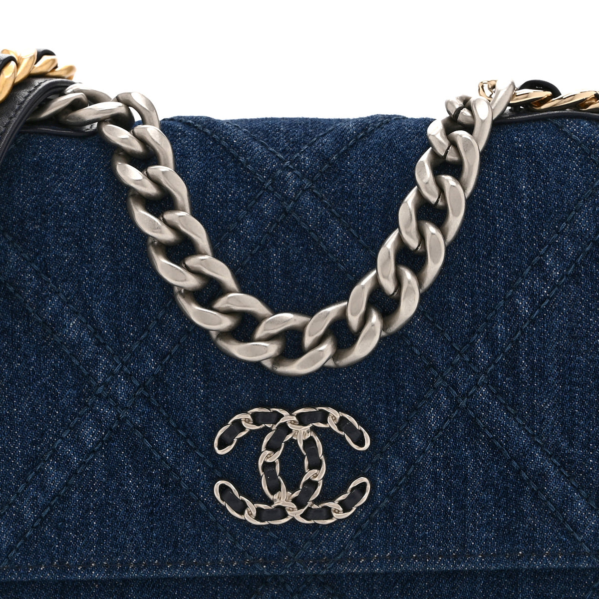 Chanel Denim Quilted Chanel 19 Wallet On Chain WOC Blue 9 of 11