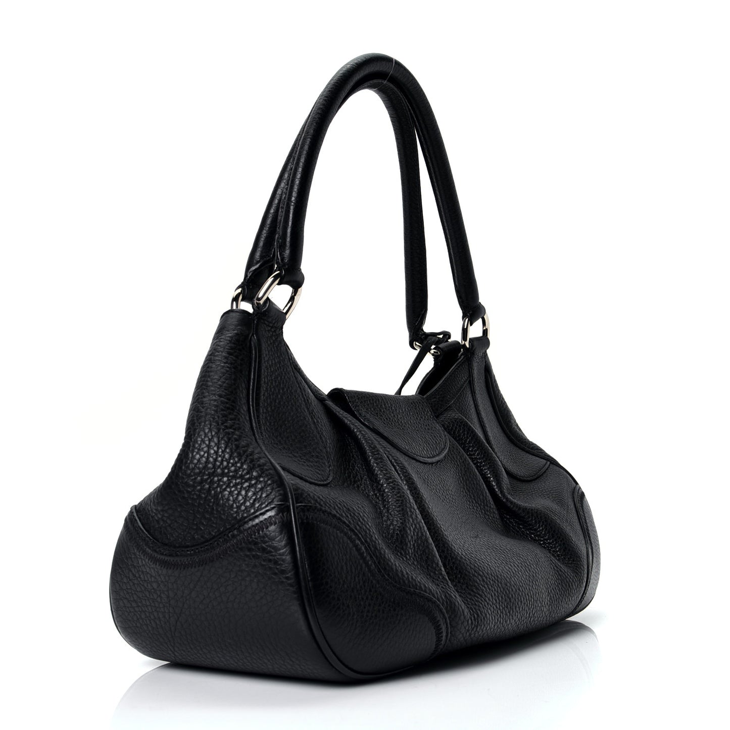 Vitello Daino Pushlock Flap Shoulder Bag Black