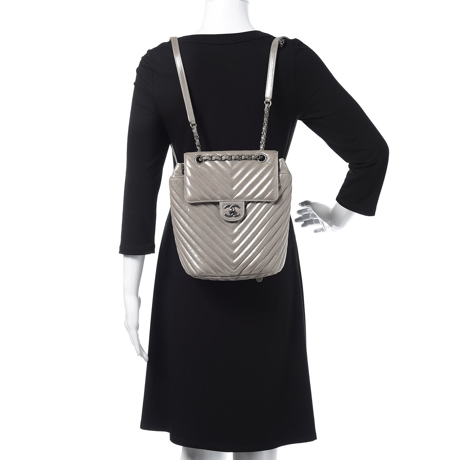 Chanel Metallic Calfskin Chevron Quilted Small Urban Spirit Backpack Silver 2 of 14