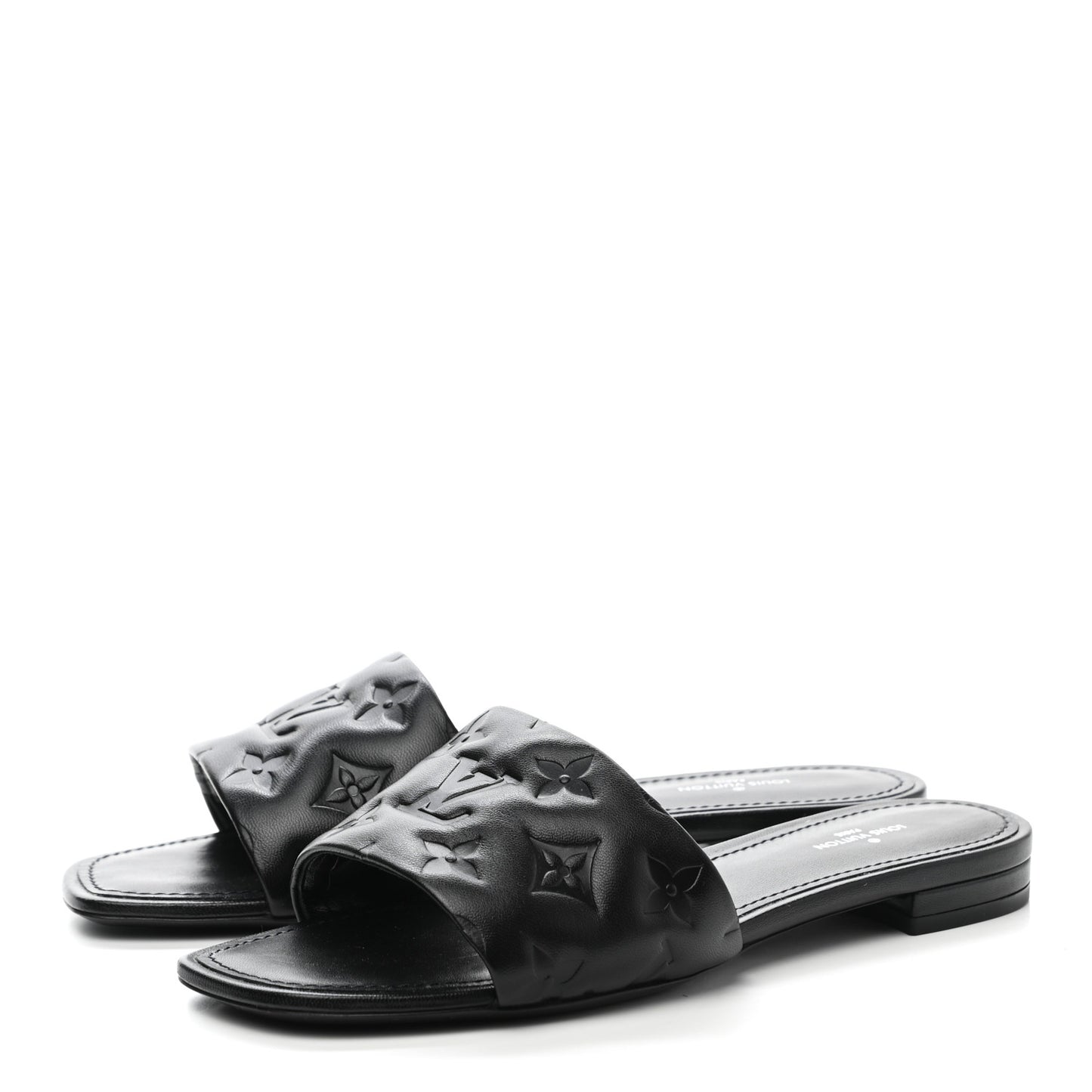 Lambskin Embossed Monogram Revival Flat Mules 38 Black