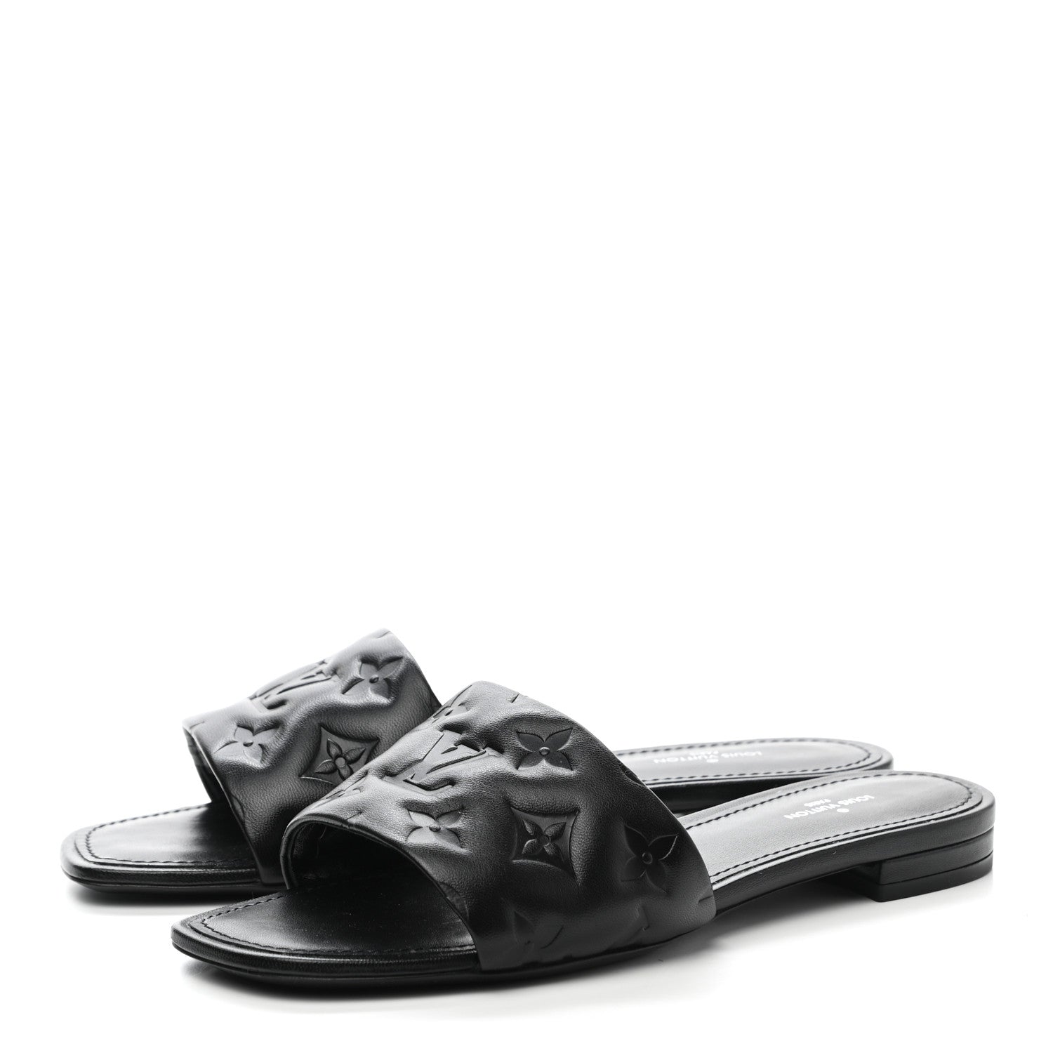 Louis Vuitton Lambskin Embossed Monogram Revival Flat Mules 38 Black 3 of 10