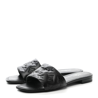 Louis Vuitton Lambskin Embossed Monogram Revival Flat Mules 38 Black 3 of 10