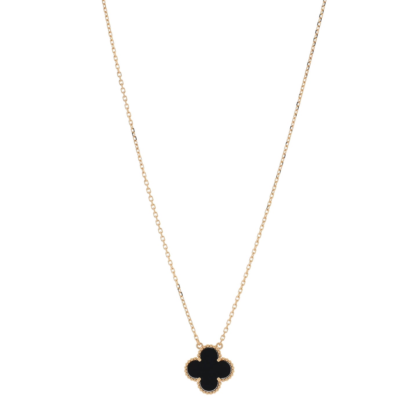 18K Yellow Gold Black Onyx Vintage Alhambra Pendant Necklace