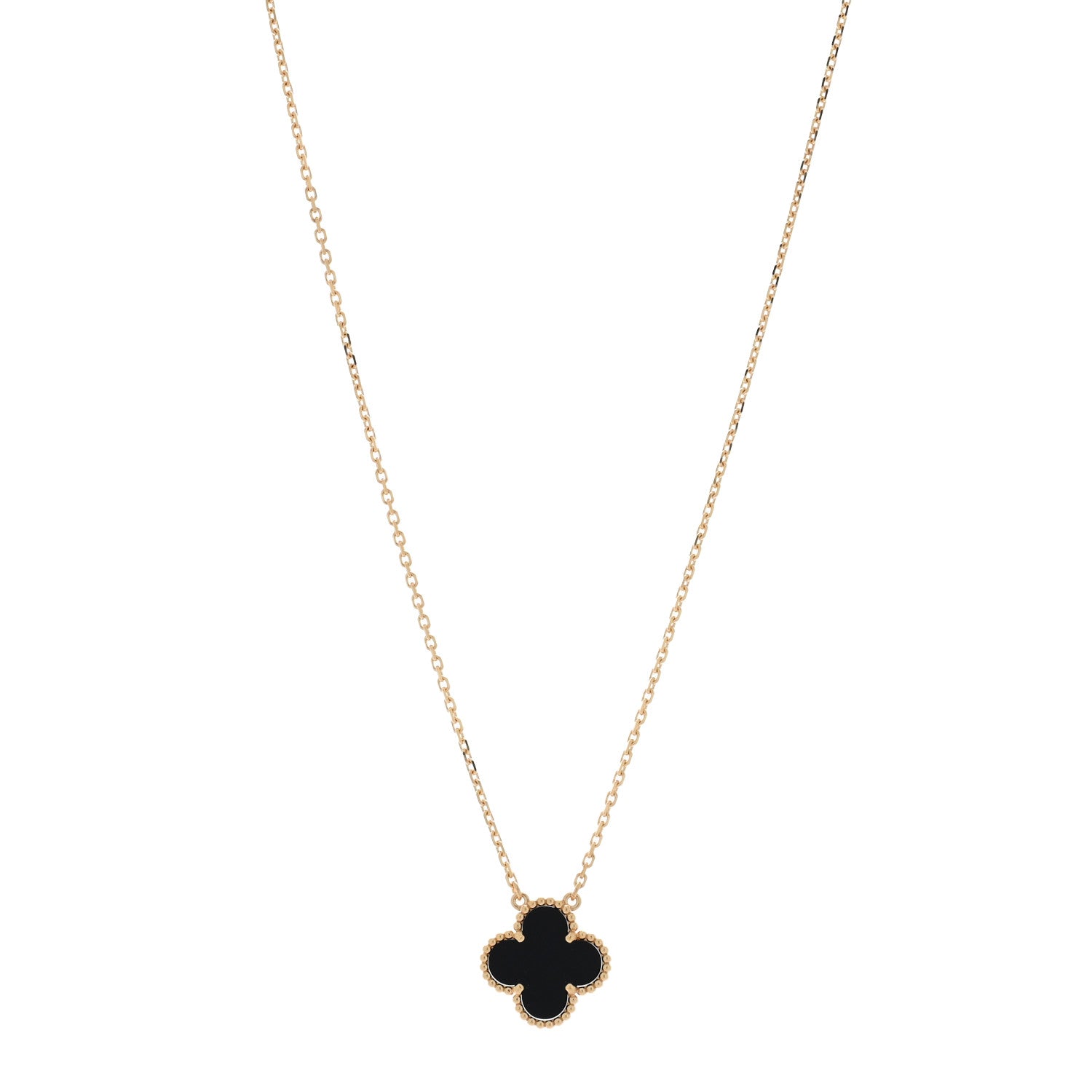 Van Cleef & Arpels 18K Yellow Gold Black Onyx Vintage Alhambra Pendant Necklace 1 of 5