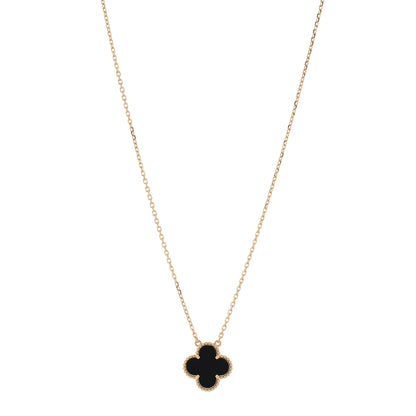 Van Cleef & Arpels 18K Yellow Gold Black Onyx Vintage Alhambra Pendant Necklace 1 of 5