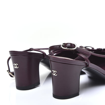 Chanel Lambskin Satin Slingback Cap Toe Bow Pumps 36.5 Burgundy Black 12 of 14