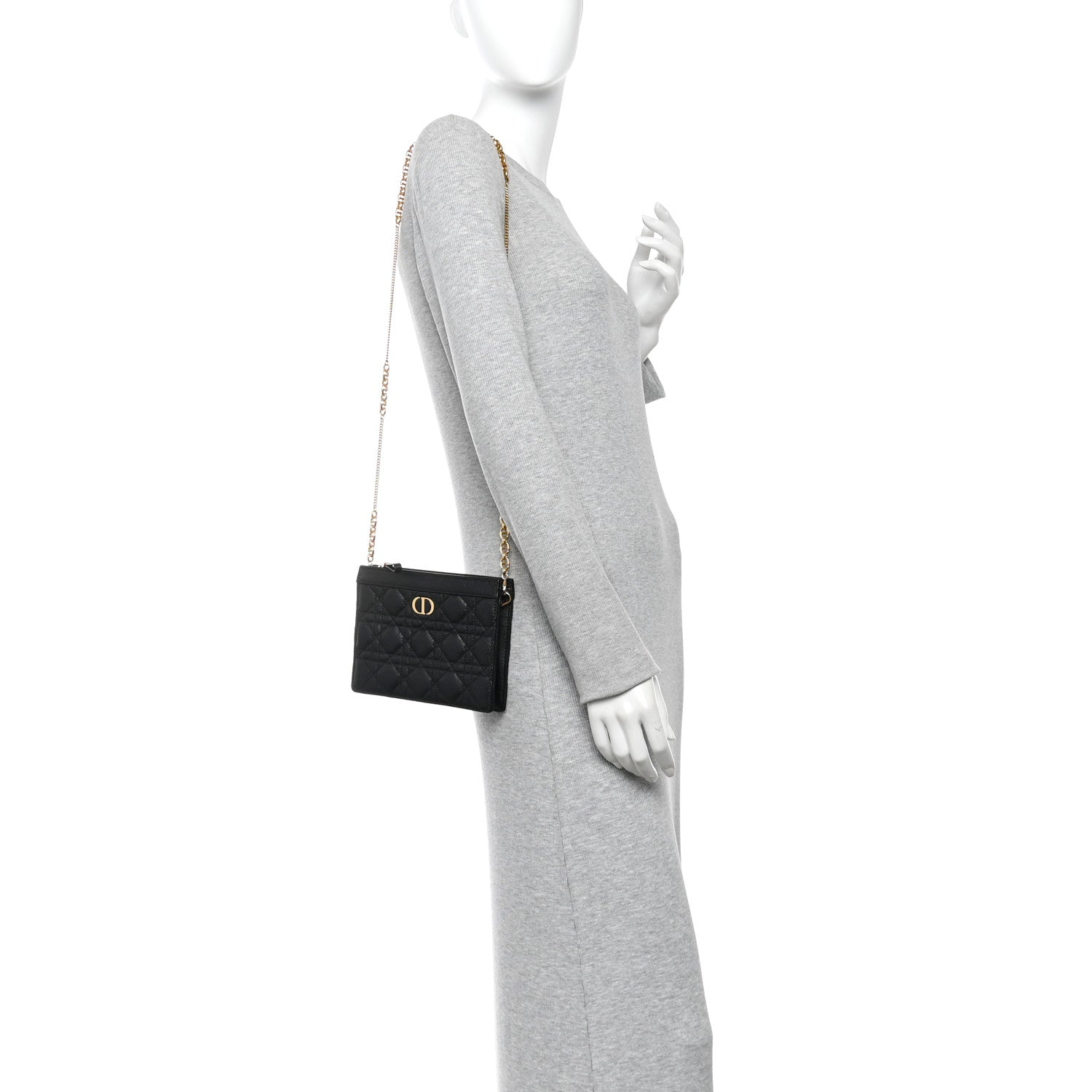 Christian Dior Calfskin Cannage Caro Zipped Pouch With Chain Black 2 of 10