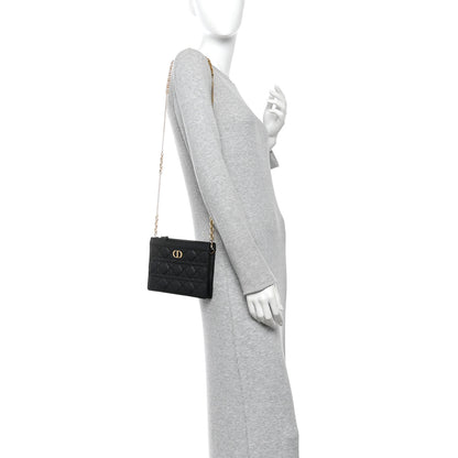 Christian Dior Calfskin Cannage Caro Zipped Pouch With Chain Black 2 of 10