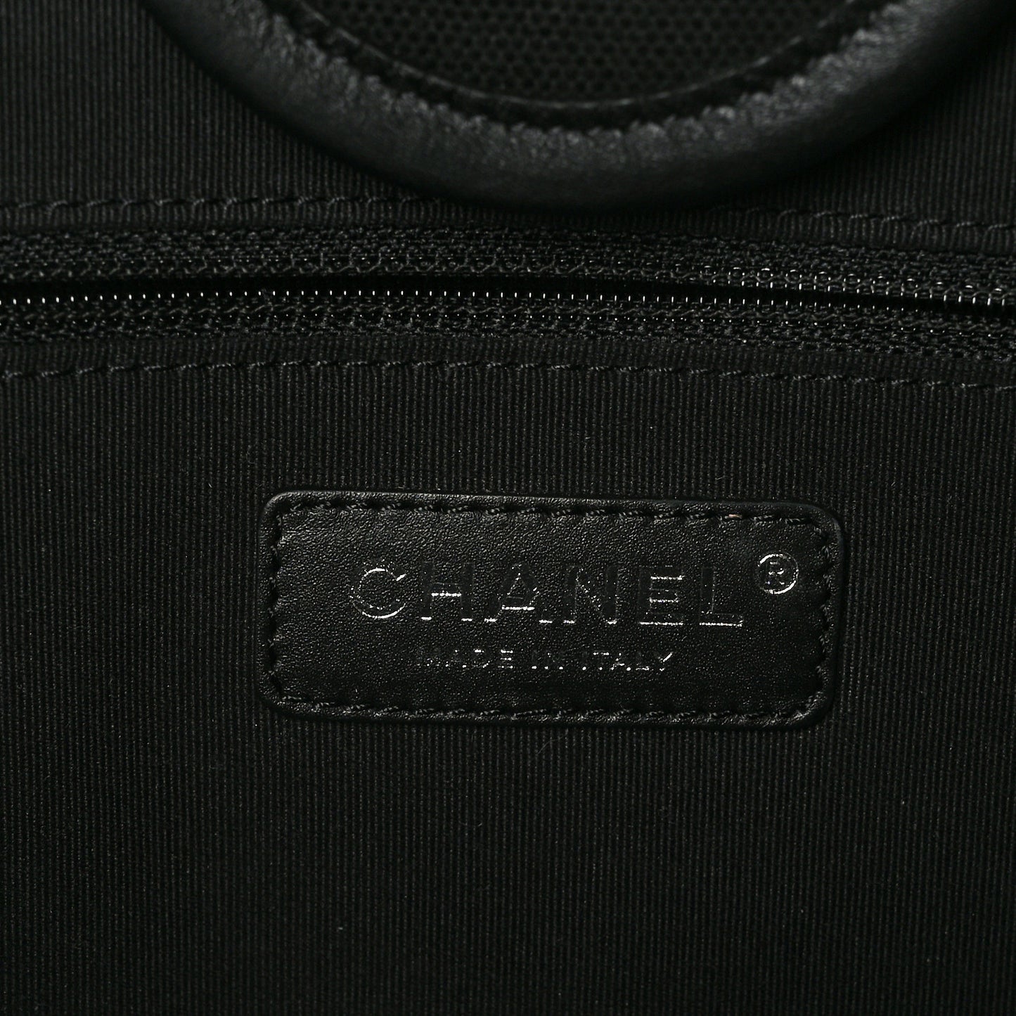 Canvas Calfskin Striped Large Deauville Tote Black White