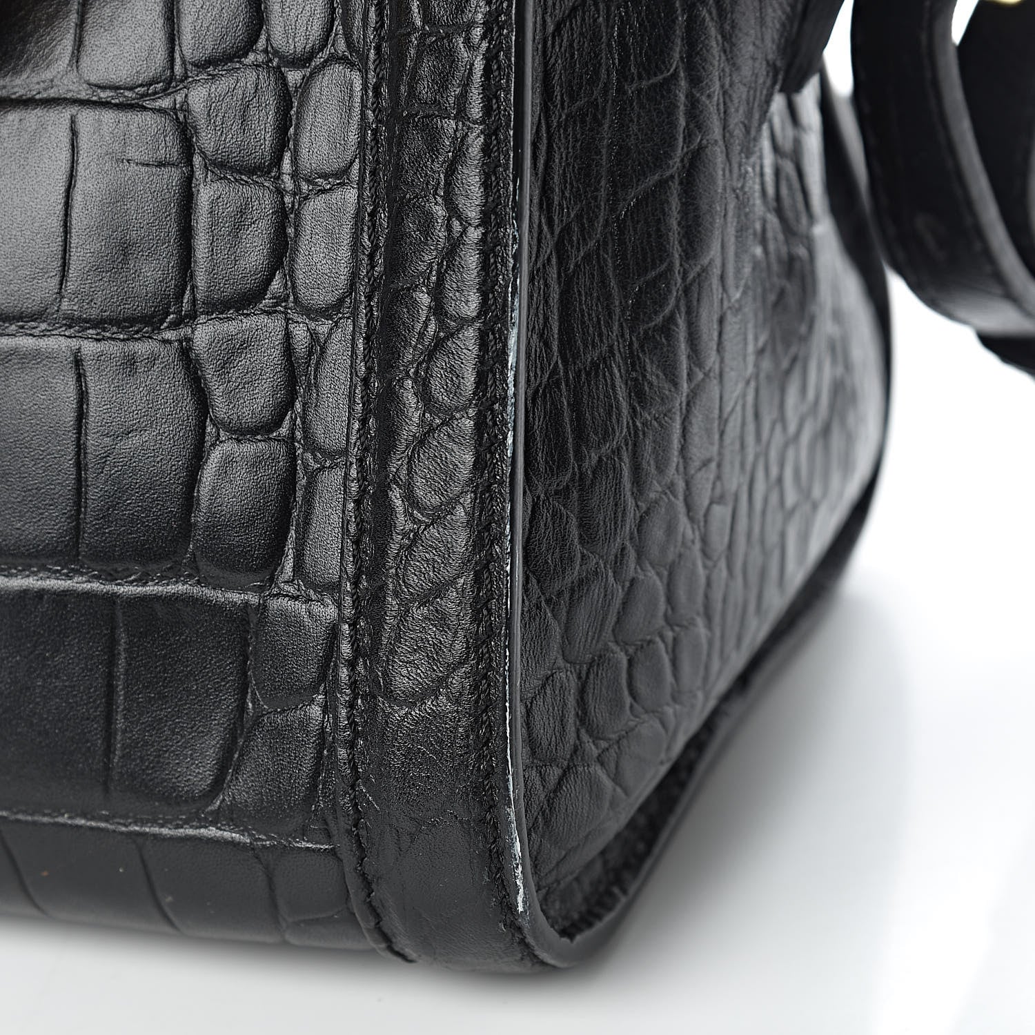 Alexander McQueen Calfskin Crocodile Embossed Small Skull Padlock Zip Around Tote Black 10 of 11