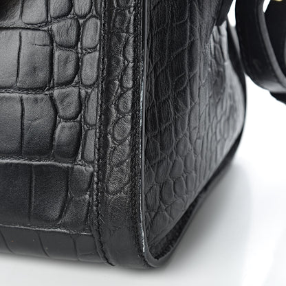 Alexander McQueen Calfskin Crocodile Embossed Small Skull Padlock Zip Around Tote Black 10 of 11