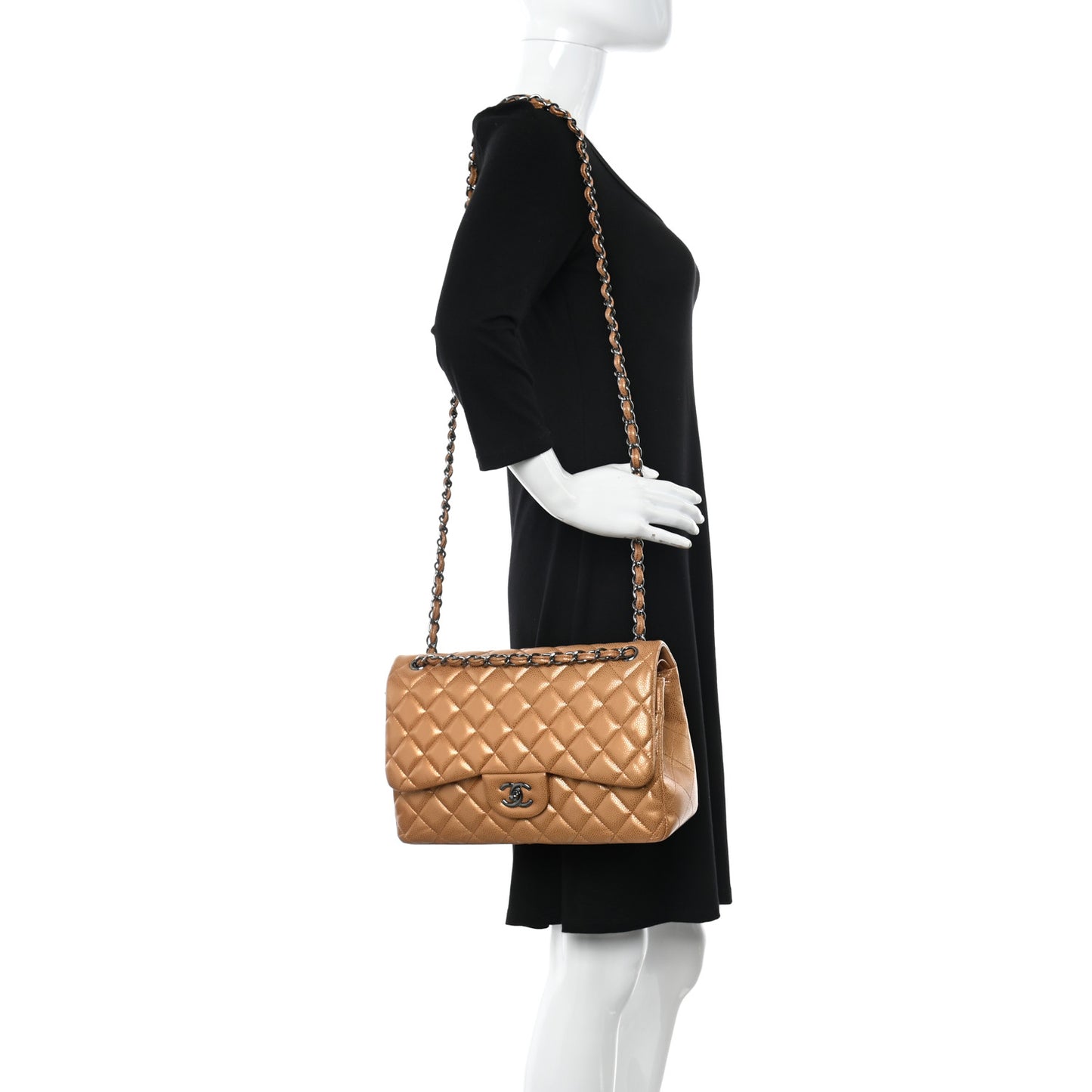 Metallic Caviar Quilted Jumbo Double Flap Copper