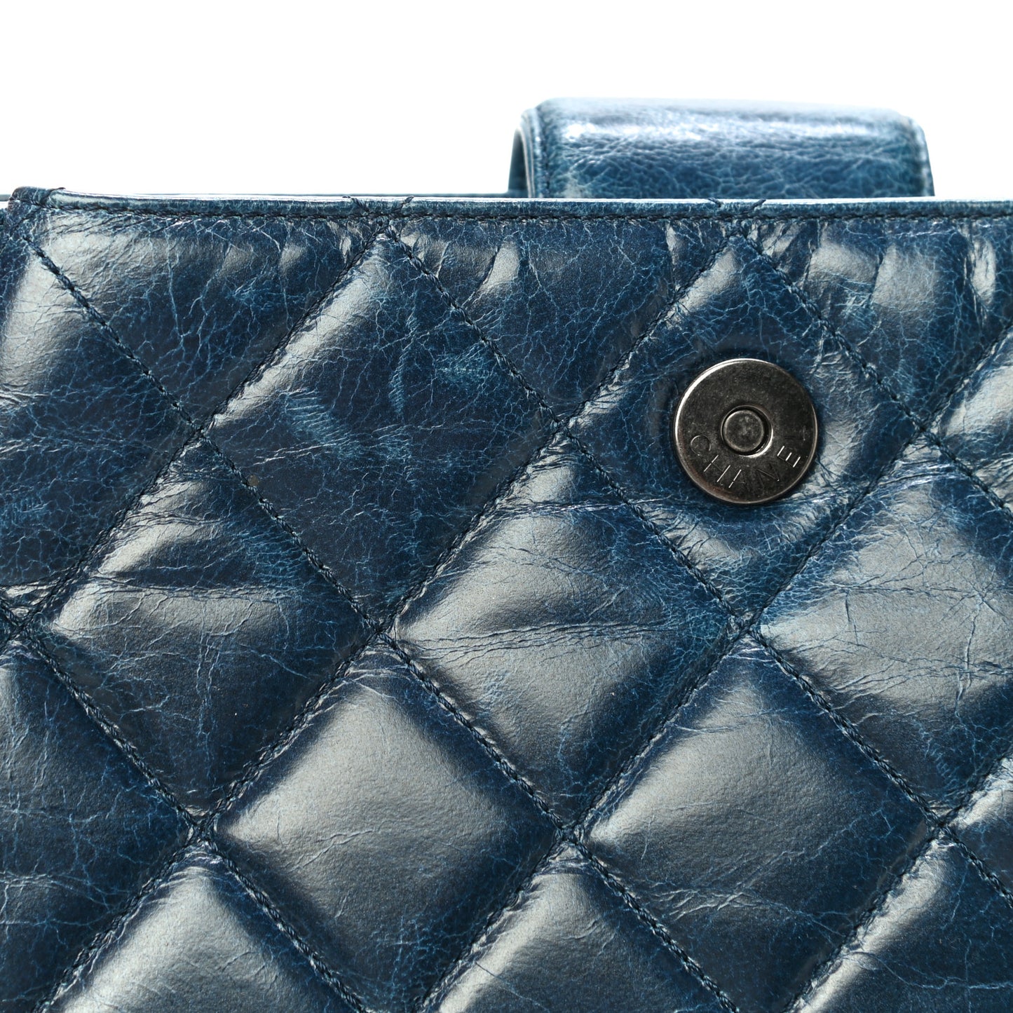 Aged Calfskin Quilted Zip Clutch Blue