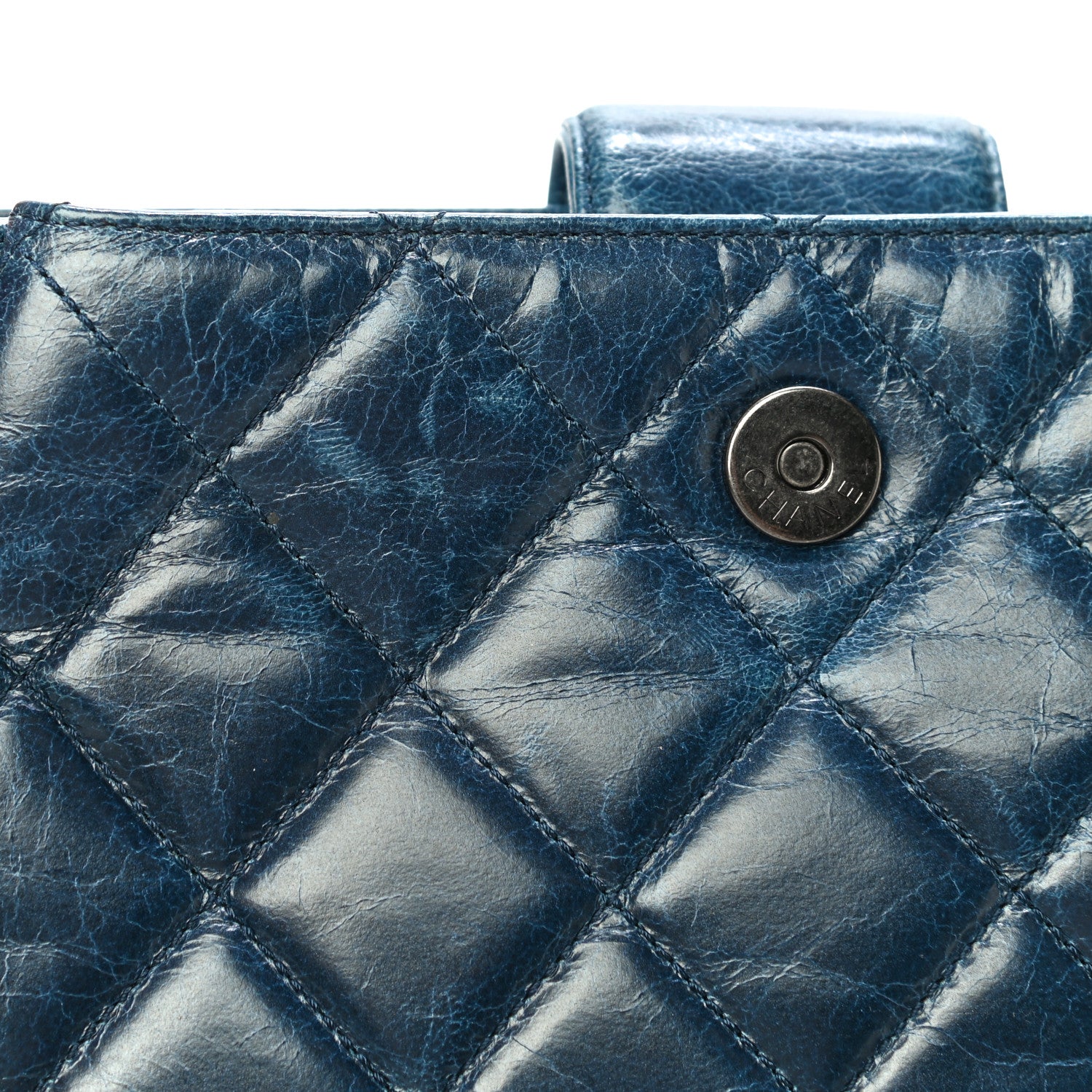 Chanel Aged Calfskin Quilted Zip Clutch Blue 17 of 24