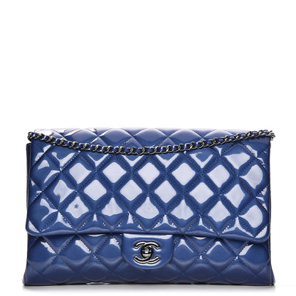 Chanel Patent Quilted Clutch with Chain Flap Blue Roi 1 of 17