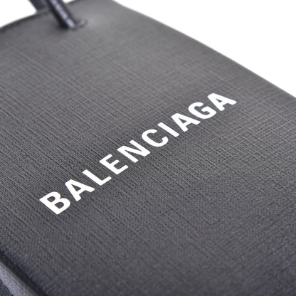 Balenciaga Squared Calfskin Logo Shopping Phone Holder Bag Black 10 of 11