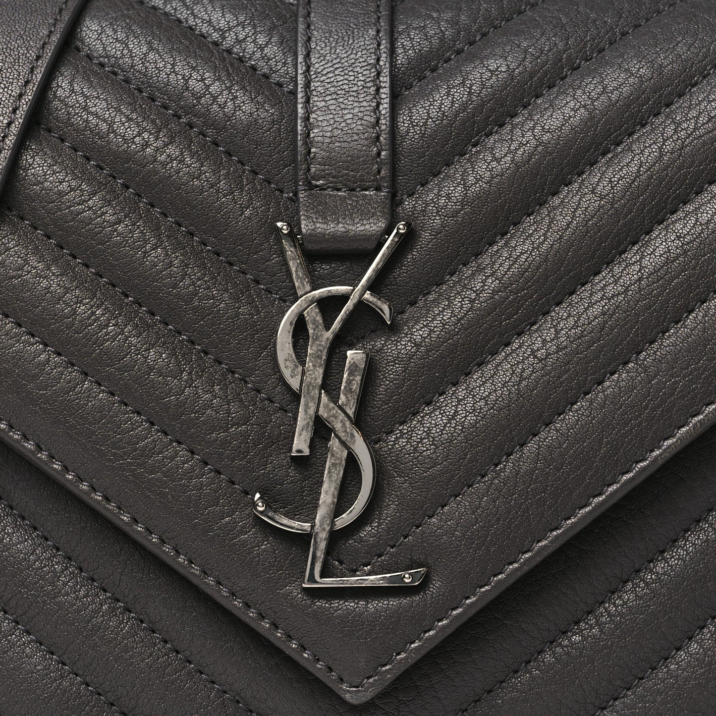 Sheepskin Matelasse Chevron Monogram Medium College Bag Asphalt