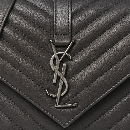 Saint Laurent Sheepskin Matelasse Chevron Monogram Medium College Bag Asphalt 8 of 10